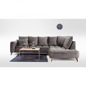 Canapé Velours Angle Droit Gris Clair Altamo 4 Places Gris clair