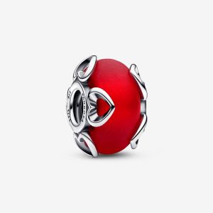 Pandora Charm C?urs et Murano Rouge Givr&eacute;