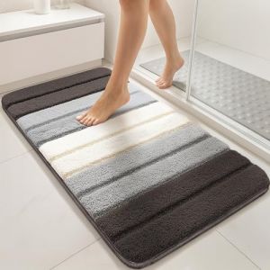 Vounot Tapis de Bain Antidérapant Doux et Absorbant en Microfibre Dégradé Élégant Séchage Rapide Lavable en Machine pour Salle de Bain Douche Baignoire 60x110cm Gris