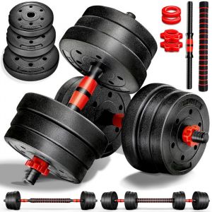 RE:SPORT Set d'haltères 2 en 1 de 20 kg Set d'haltères réglables Haltères courtes & haltères Fermetures en étoile & tube de raccordement