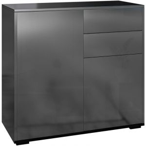 Homcom Commode buffet meuble de rangement 2 tiroirs 2 portes avec étagère 79 x 36 x 74 cm noir laqué