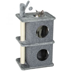 Pawhut Arbre à chat - 3 niveaux - 2 niches et surface de repos confortable balle - poteau en sisal et peluche douce - gris foncé
