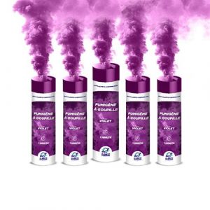 PLANETE FUMIGENE Lot de 5 Fumigènes a Main 1 MINUTE couleur Violet - Déclenchement à Goupille, durée 60 secondes, fumigene couleur à tenir en Main - fumigene a main - Catégorie F1 -