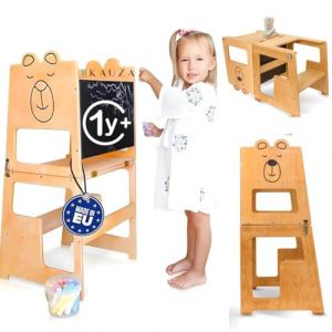Kauza Tour d'observation pour Enfants à Partir de 1 an, 3 en1 Tour d'apprentissage Montessori, Tabouret Cuisine Anti-Bascule, Table de Peinture avec Tableau Noir, Chaise Multifonctionnelle