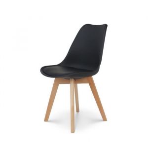 Image de Kosmi Lot de 4 Chaises Noires Style scandinave modèle VICTOIRE avec Coque en résine Noire Rembourrée et Pieds en Bois Naturel