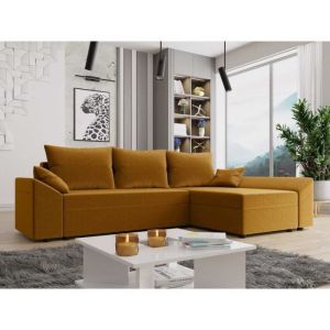 Bestmobilier - Mike - canap&eacute; d'angle r&eacute;versible - 4 places - convertible avec coffre - en velours - jaune - Jaune
