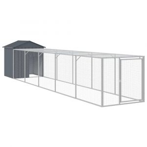 Poulailler enclos cage poules avec cour 117 x 609 x 123 cm acier galvanisé anthracite 02_0043948
