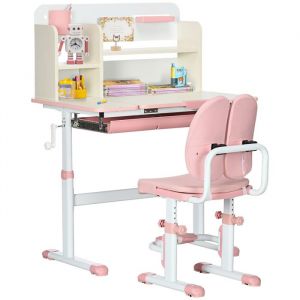 Homcom Ensemble bureau et chaise pour enfants - hauteur r&eacute;glable et plateau inclinable 0-60&deg; - acier - rose