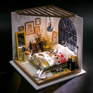 ROBOTIME Meubles et accessoires de maison de poupée Adorable maison, miniature en bricolage Modèle de chambre à couc r en bois