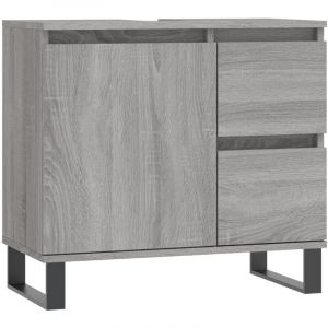 VidaXL Armoire de Salle de Bain, Placard avec Compartiment et 2 Tiroirs, Meuble de Rangement avec Pieds Toilette, Moderne, Sonoma Gris Bois d'Ingénierie