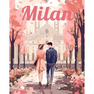 Figured'Art Peinture par Numéro Adulte Affiche de voyage Milan en fleurs - Activité Manuelle Kit de Loisir Créatif DIY Numéro d'Art Complet - 40x50cm sans châssis en bois