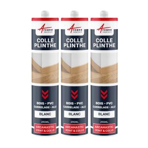 Arcane industries Colle plinthe, bois et carrelage, pose facile Blanc 290 ml x 3