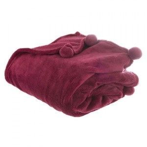 Image de Vertbaudet Plaid doux (150 cm) Pompons Berry Rouge