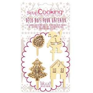 Scrapcooking Déco bois pour gâteau - Noël - 4 pcs