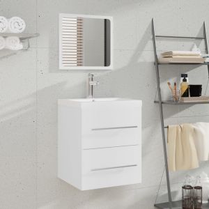 VidaXL Meuble lavabo avec bassin intégré Blanc Bois d'ingénierie