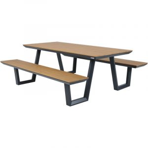 Axi Nori Table de Pique-Nique en teck & Anthracite pour 6 personnes Table de pique-nique / Picnic Table / Banc de pique-nique pour adultes en aluminium &