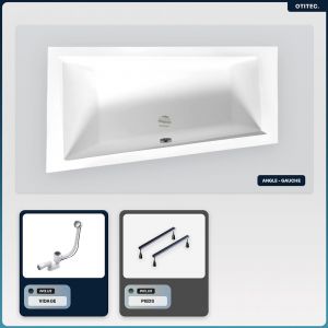 Baignoire asymétrique - 150 x 85 cm - Gauche - sans Habillage - avec Pieds - Vidage Chrome - INTIMA SLIM