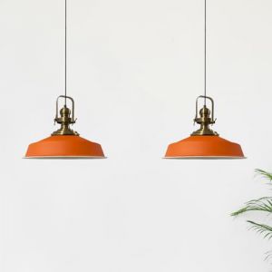 Suspension Industrielle Double en Métal Noir Peint à la Main – Lustre Vintage E27 Ø41 cm pour Salon, Chambre ou Salle à Manger