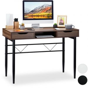 Relaxdays Bureau avec tiroirs et étagère, moderne, cadre en métal,Table de bureau HlP 77x110x55cm,brun/noir - 4052025932848