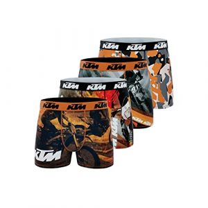 KTM Bike Industries Boxer Homme Microfibre, Caleçon Homme Respirant et Stretch (Lot de 4), Orange, Noir, Gris, Blanc, Taille M