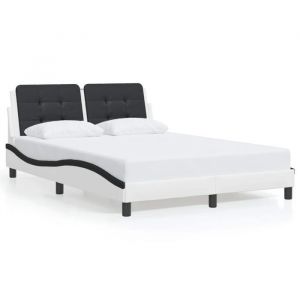 VidaXL Cadre de lit avec lumières LED blanc noir 140x190 cm similicuir, lit, sommier, lit en similicuir, meuble de chambre à coucher, lit double