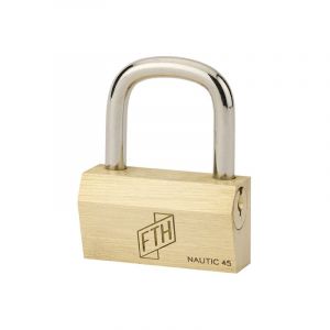 FTH - Cadenas FTH NT &agrave; cl&eacute;, corps en laiton monobloc et anse en acier c&eacute;ment&eacute;, ouverture lat&eacute;rale par cl&eacute;, base de 45mm, 3 cl&eacute;s crant&eacute;e en laiton