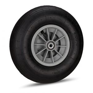 Relaxdays Lot de 2 roues de brouette caoutchouc 200 kg, roue de rechange axe, caoutchouc essieu 4.00-6, 3 adaptateurs, noir/grise