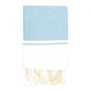 La Maison d'Amélie Fouta 100x200 Pik Pik blanche et turquoise - 100% coton - franges