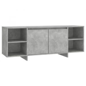 Meuble TV - Bois dingénierie - Gris béton - 130x35x50 cm - 2 portes - Style contemporain