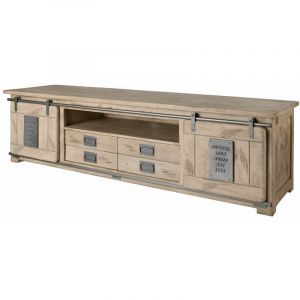 Meuble tv 200x55 Manguier laqué blanchi railway 348 - beige