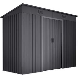 Abri de jardin métallique 3,14m2 Wasabi Light Anthracite - 2 caillebotis - Double porte coulissante - Gris - Rangement extérieur - 238x130x202cm