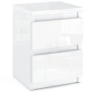 Meuble de chevet blanc brillant 30 CM, 2 tiroirs, Table de chevet, meuble pour chambre &agrave; coucher