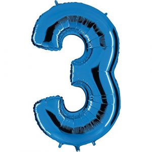 Ballon Nombre en bleu XXL Nombre g&eacute;ant 100cm pour anniversaire anniversaire & Co NEUF f&ecirc;te cadeau d&eacute;coration Ballon feuille ballon &agrave; gonfler Joyeux Anniversaire Nombre 3, 100cm