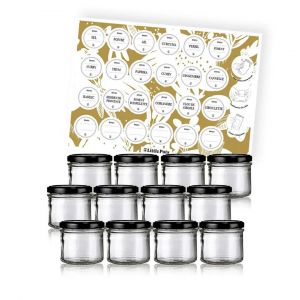 Pack pots à épices et étiquettes épices couvercles noir
