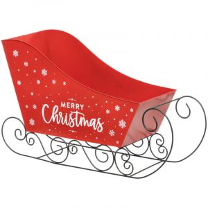 Déco Noël Traineau en métal Rouge et Blanc L 65 cm