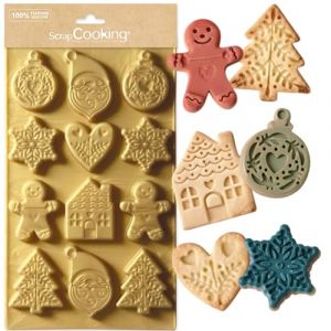 Scrapcooking Moule Silicone Biscuits de Noël - Gingerman, Père Noël, Étoile - Pâtisserie - Doré - 2987