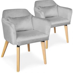 Image de Stanley Lot de 2 chaises / fauteuils scandinaves Shaggy Velours Argent