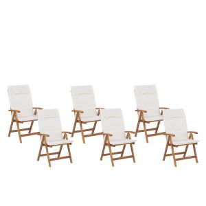 Beliani Lot de 6 chaises de jardin pliantes en bois coussins blanc cass&eacute; JAVA