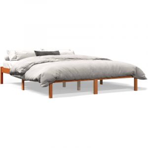 VidaXL Cadre de Lit, Lit Double avec Sommier à Lattes, Lit Adulte, Meuble de Chambre à Coucher, Moderne, Cire Marron 160x200 cm Bois de Pin Massif