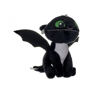 Peluche dragons : bébé dragon noir vifagile 37 cm yeux vert - peluche licence dragons - doudou enfant