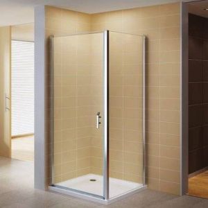 NIKY Porte de douche d'angle H 195 cm verre en 8 mm transparent 90 x 85 cm (porte 90)