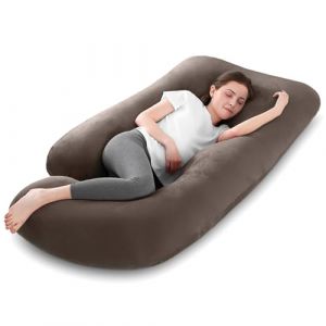 Mozvvco Coussin De Grossesse En Forme De J Pour Femme Enceinte Avec Housse En Velours Marron
