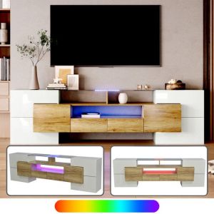 Image de Oem Meuble TV Haut 200cm - Blanc laqu&eacute; - avec &eacute;clairage LED - 6 portes et 2 tiroirs - Design moderne - en Bois