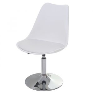 Décoshop26 Chaise pivotante de cuisine salle à manger réglable en hauteur similicuir blanc pied chromé 04_0002037