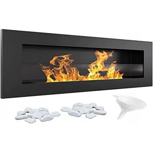 Image de Kratki Delta Slim Cheminée Bio Ethanol + Galets + Entonnoir | pour Installation Murale ou Encastrement d'angle, avec Vitrage l Récipient Bio 0.4 l, Certifié TÜV | Acier, 40 x 90 cm, Noir