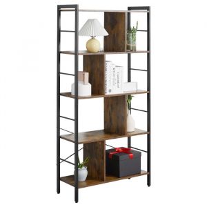 Homcom Bibliothèque étagère de rangement 5 niveaux cadre en acier marron noir