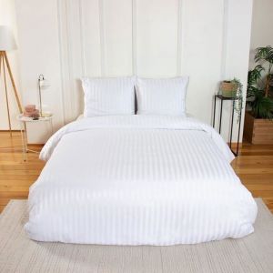 Cot&eacute; D&eacute;co Parure de lit - Housse de Couette 220x240 cm - 2 Taies 63x63 cm - Satin&eacute; - Blanc