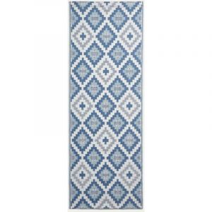 Tapis ext&eacute;rieur terrasse r&eacute;versible Homescapes Tapis de jardin Mia bleu 75x200 cm