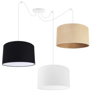 Image de Light-Home Juta Spider Abat Jour Suspension Luminaire Lustre - Moderne Abat Jour Plafond - Métal et Tissu - E27 - Spider 3-Lumières 35 cm - Blanc Base et Jute Noir et Blanc