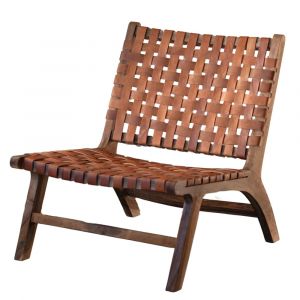 Home maison Fauteuil Lounge bois de noyer et cuir Marron Brun 75x62x75 cm